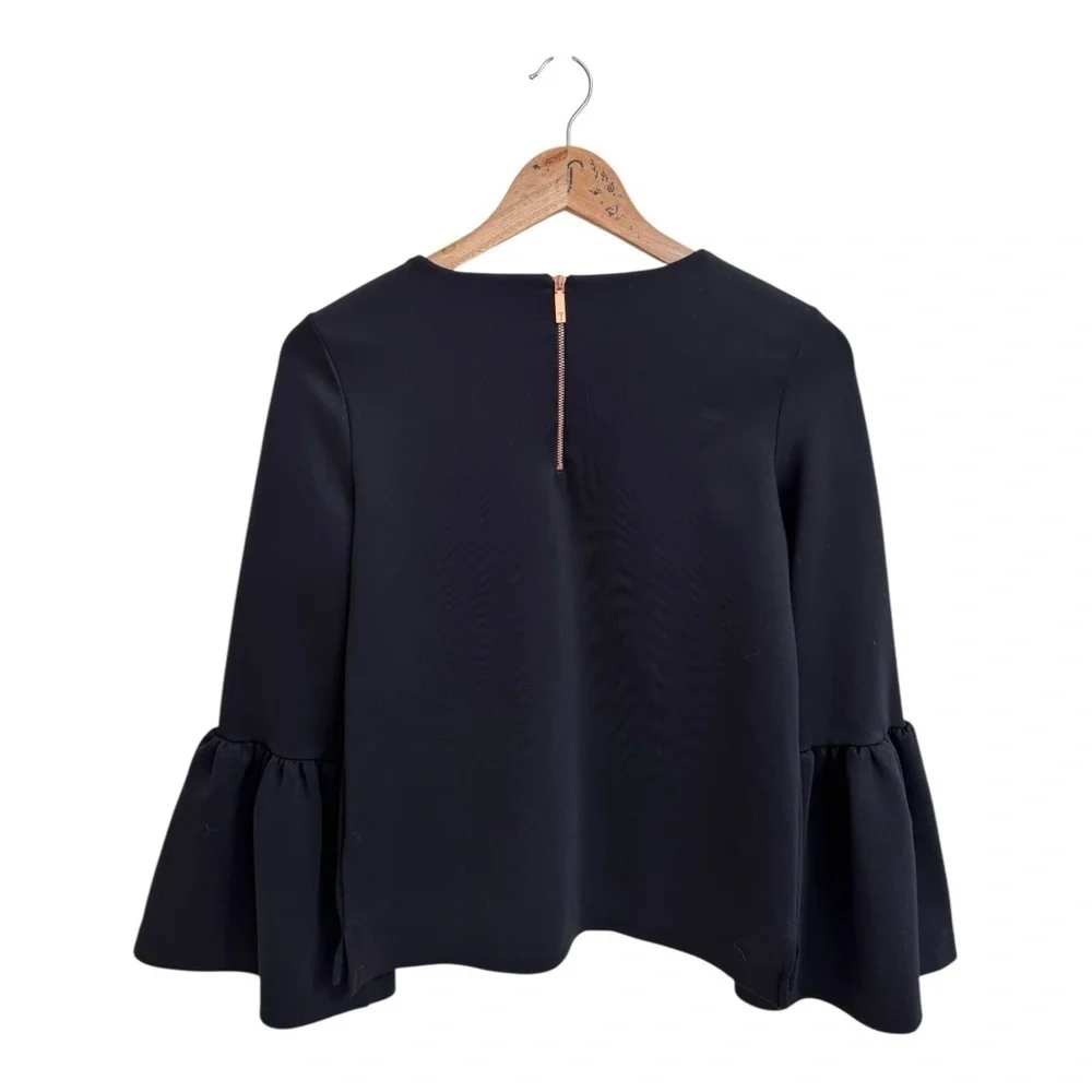 Ted Baker London Black Lolare Bell Sleeve Top Back Zipper Womens Size XS